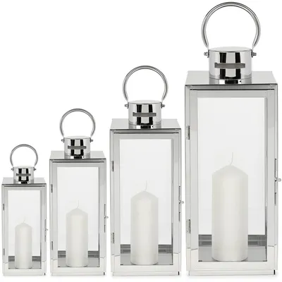 Produktbild von Laternen Set Edelstahl Silber Gartenlaterne 4er LED Windlicht Garten Deko Grab