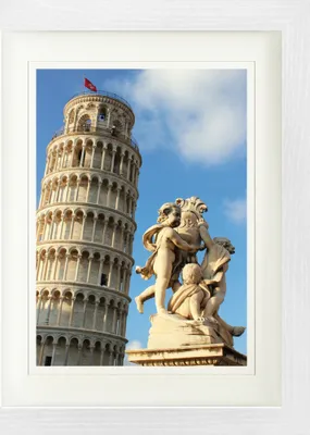 Produktbild von Pisa Gerahmtes Bild Mit Edlem Passepartout | Wand-Bilder | Im Bilderrahmen - Der Schiefe Turm Und Der Puttenbrunnen (40 x 30 cm)