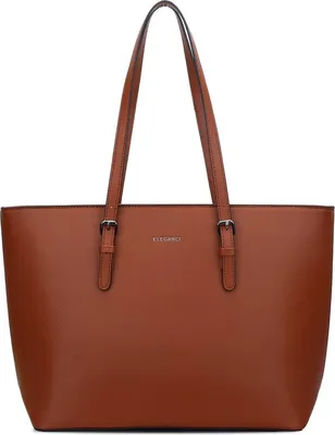 Produktbild von Eleganci Damen Shopper Tasche mit Reißverschluss - Schultertasche, Handtasche, Schultasche, Arbeitstasche, braun, A4 geeignet