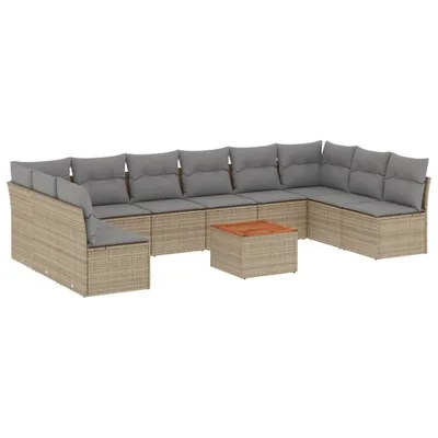 Produktbild von vidaXL 11-tlg. Garten-Sofagarnitur mit Kissen Beige Poly Rattan