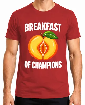 Imagen del producto de Camiseta para hombre, diseño "Breakfast Of Champions", con motivos de melocotones, con un doble sentido, humor para adultos. Color: rojo. Talla: XL