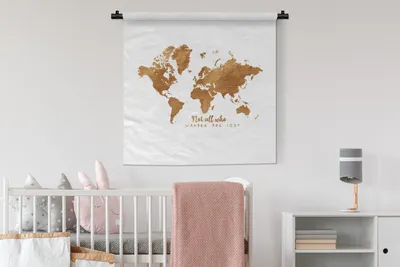 Produktbild von MuchoWow® Wandteppich Wandbehang Weltkarte - Bronze - Zitat 90x90 cm Tapisserie Dekoration Wandtuch - Wandaufhänger