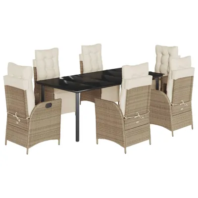 Image de vidaXL Ensemble de jardin 7 pièces avec coussins Beige Poly rotin