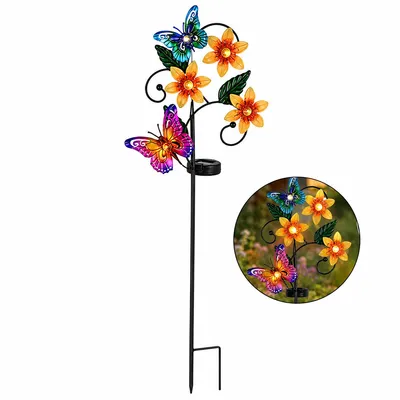 Produktbild von Solar Gartenstecker Schmetterling, LED Solarleuchte Gartendeko mit Blumen Design, wetterfest IP44 für Garten, Balkon & Terrasse