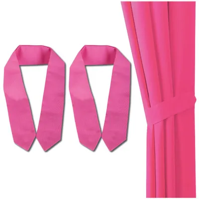 Two pink sashes and a pink curtain with a tie-back.