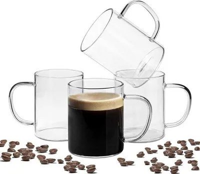 Image de Ensemble de quatre pièces en verre borosilicaté pour le thé, le lait et les boissons chaudes et froides - Verres à cappuccino en cristal