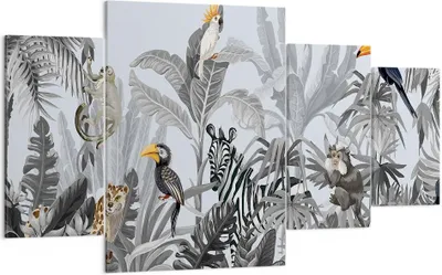 Produktbild von Bild auf Leinwand - Leinwandbild - 4 Teile - Dschungel Tiere Tukane - 160x90cm - Wand Bild - Wanddeko - Wandbilder - Leinwanddruck - Bilder - Wanddekoration - Leinwand bilder - DL160x90-4662