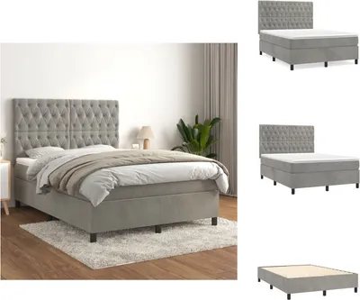 Immagine prodotto di vidaXL Letto a molle con materasso grigio chiaro 140x200 cm in velluto - Letti e strutture letto
