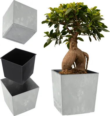 Produktbild von KADAX Blumentopf Blumentopf 25cm Abdeckung mit Einsatz Blumenständer Kunststoff Grau