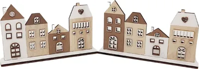 Produktbild von 2er Set Dekobjekte Häuserzeile L. 26cm braun weiß aus Holz Formano WA