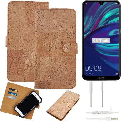 Produktbild von K-S-Trade Hülle kompatibel mit Huawei Y7 (2019) + in ear Kopfhörer Kork Handyhülle Cover  Schutzhülle TPU Case Bumper in Hellbraun, (1x)