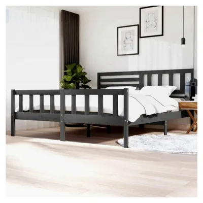 Produktbild von Betten & Zubehör,Betten & Bettrahmen,3101175 Bettgestell ohne Matratze, Grau Massivholz 200x200 cm (810104+814166)