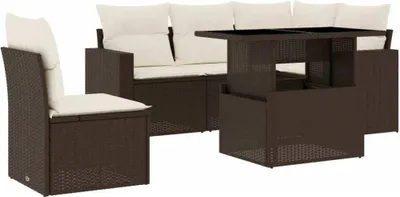 Immagine prodotto di vidaXL set di divani da giardino a 6 pezzi con cuscini in rattan marrone