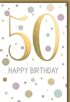 Produktbild von 50. Geburtstag Zahl gold und Punkte Happy Birthday Glückwunschkarte mit Umschlag