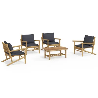 Produktbild von vidaXL 5-tlg. Garten-Lounge-Set mit Dunkelgrauen Kissen Bambus