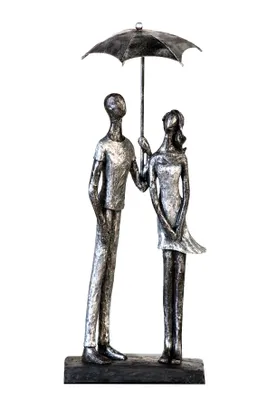 Zdjęcie produktu dla Gilde Skulptur, Paar, "Umbrella", Regenschirmmotiv, Kunstharz, grau, anthrazitfarben, silberfarben, VE 1, L. 11 cm, B. 14 cm, H. 36 cm 79129 4001250791294