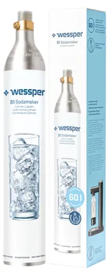 Productafbeelding van Wessper AquaFrizz cartridge/cilinder voor verzadiging, geschikt voor de Wessper S1 sodamaker. CO2-patronen voor 60 liter schroefbare verzadigingssystemen. Reservecilinder