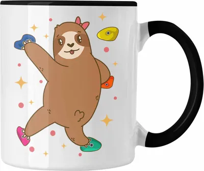Produktbild von Trendation - Klettern Bergsteigen Geschenk Tasse Boulder Geschenkidee Berge Faultier Grafik Kinder Lustig (Schwarz)