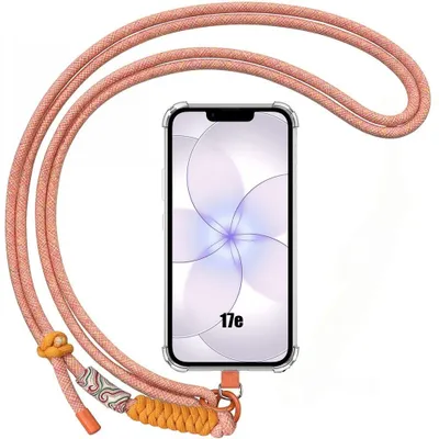 Image de Coque pour iPhone 17e, Silicone Antichoc Transparent avec Cordon Détachable Orange