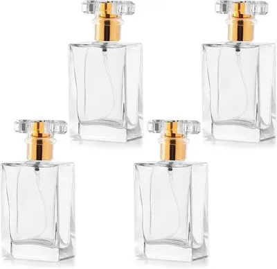 Obrázek produktu pro Parfémová sada – 4 prázdné rozprašovače – 50 ml – skleněné uzávěry – cestovní balení – voda po holení – vonný olej.