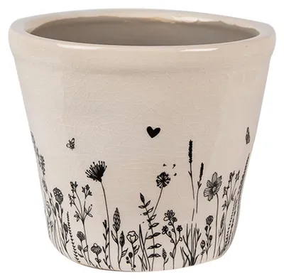 Obrázok produktu pre Clayre & Eef Kvetináč Ø 12x11 cm Béžová čierna keramika Kvety