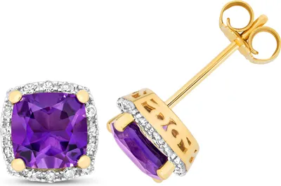 Produktbild von 9 Karat (375) Gold Damen - Diamant Ohrstecker Brillant-Schliff 0.16 Karat mit Amethyst - 8mm*8mm; TRS14429