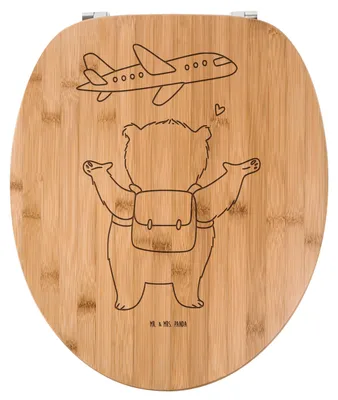 Produktbild von Mr. & Mrs. Panda Klodeckel Bär Flugzeug - Transparent - Geschenk, Holz, WC Brille, Toilettendeckel, Valentinstag, Deckel, Sitz, Jahrestag, Hochzeitstag, Ehefrau