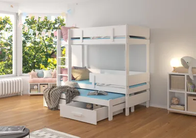 Obrázek produktu pro Dětská patrová postel pro tři s matracemi 90x200 GADORA - bílá