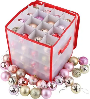Produktbild von Weihnachtskugel Aufbewahrungsbox mit Griff und Verteiler für 64 Dekorationen