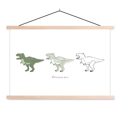 Obrázok produktu pre MuchoWow® Textilný plagát - Dinosaurus - škôlka - tyranosaurus - chlapci - dievčatá - deti - 60x40cm - S hnedými lamelami