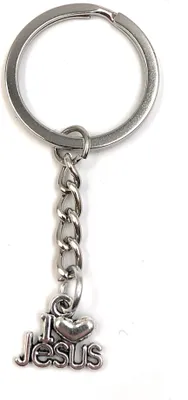 Produktbild von Onwomania Schlüsselanhänger Jesus Christentum I love Herz Silber Metall Anhänger Charm