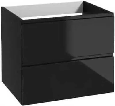 A black bathroom cabinet with two drawers, shown from a slightly angled front view against a white background.