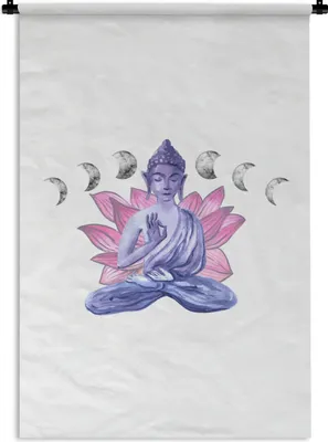Produktbild von MuchoWow® Wandteppich Wandbehang Buddha - Mond - Blau 60x90 cm Tapisserie Dekoration Wandtuch - Foto-Teppich - Abwaschbar