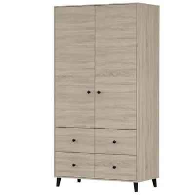 Produktbild von Drehtürenschrank Kleiderschrank Schrank Kinderkleiderschrank 104cm Sonoma/Sonoma mit vier Schubkästen- Fox 06