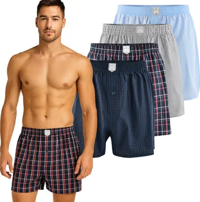 Obrázek produktu pro Lee Cooper 4Ks Volných Pánských Boxerek Z Bavlny, Loose Fit Tkané Boxerky, Velikost L