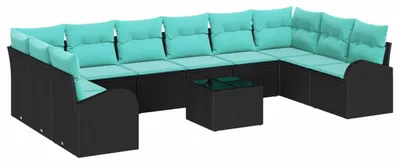 Produktbild von vidaXL Gartensofa-set 11 stk. Schwarz und Türkis Poly-Rattan