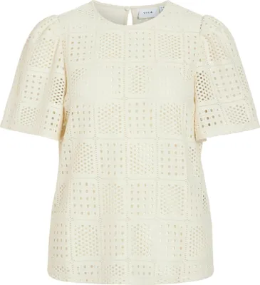 Produktbild von Gestrickte Bluse mit Loch Muster, Kurzarm | L