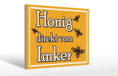 Produktbild von Holzschild Honig direkt vom Imker, 30x20 cm, Holzschilder Bild Bienen Tier Wiese