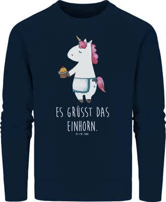 Produktbild von Mr. & Mrs. Panda Baumwoll Sweatshirt Einhorn Muffin Größe S - French Navy - Geschenk, Kekse, Rundhals Pullover, Geburtstag, Unicorn, Pulli, Geburtstagsgrüße, Sweater