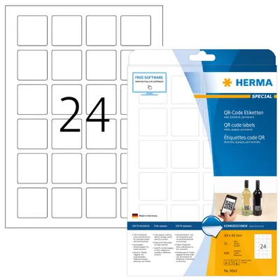 Produktbild von QR-Code Etiketten A4 40x40 mm quadratisch weiß Papier matt blickdicht 600 St.