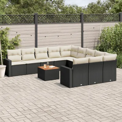 Produktbild von CLORIS 12-tlg. Garten-Sofagarnitur - mit Kissen - Schwarz Poly Rattan - Gartenstühle LL0000257748