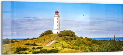 Produktbild von DEQORI Glasbild Echtglas 125x50 cm 'Leuchtturm auf Hiddensee' Wandbild Bild modern Deko