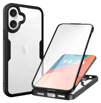 Produktbild von 360 Grad Rundum Schutz Handyhülle für Apple iPhone 16 Full Cover Vollschutz Case Farbe: Schwarz