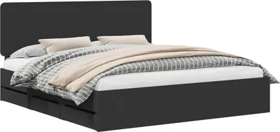 Zdjęcie produktu dla vidaXL Rama łóżka z szufladami czarna 180 x 200 cm Drewno inżynieryjne