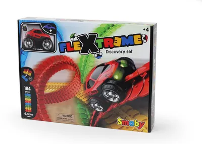 Image de Smoby FleXtreme Starter-Set Circuit de voitures - 184 éléments de rails colorés + 1 voiture de course