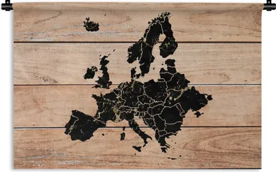 Produktbild von MuchoWow® Wandteppich Wandbehang Karte - Europa - Holz 90x60 cm Tapisserie Dekoration Wandtuch - Wandskulpturen - Bildteppich