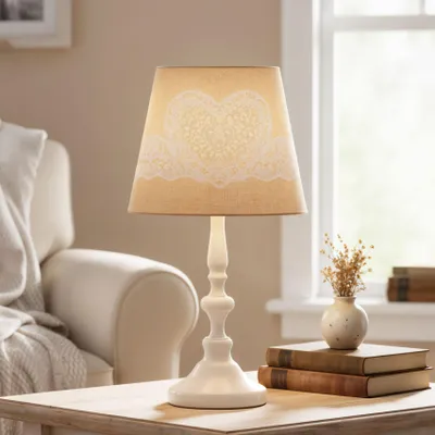 Produktbild von Tischlampe Weiß 38cm hoch Shabby Metall Creme Beige Nachtlicht Deko