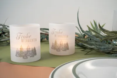 Produktbild von Windlicht Banderole für Kerzengläser Design Frohe Weihnachten - 12 Stück