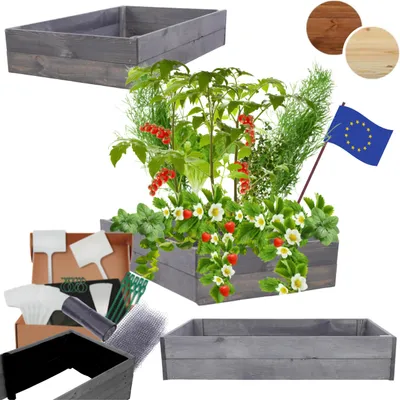 Produktbild von MODO24 Hochbeet Holz, Pflanzkasten, Massivholz, Kiefer, Kräuterbeet, Blumenkasten, Garten, Terrasse, 18x63x60 cm, Grau, ZP06