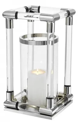 Produktbild von Casa Padrino Luxus Windlicht / Kerzenleuchter Nickel Finish 24 x H. 45 cm - Limited Edition